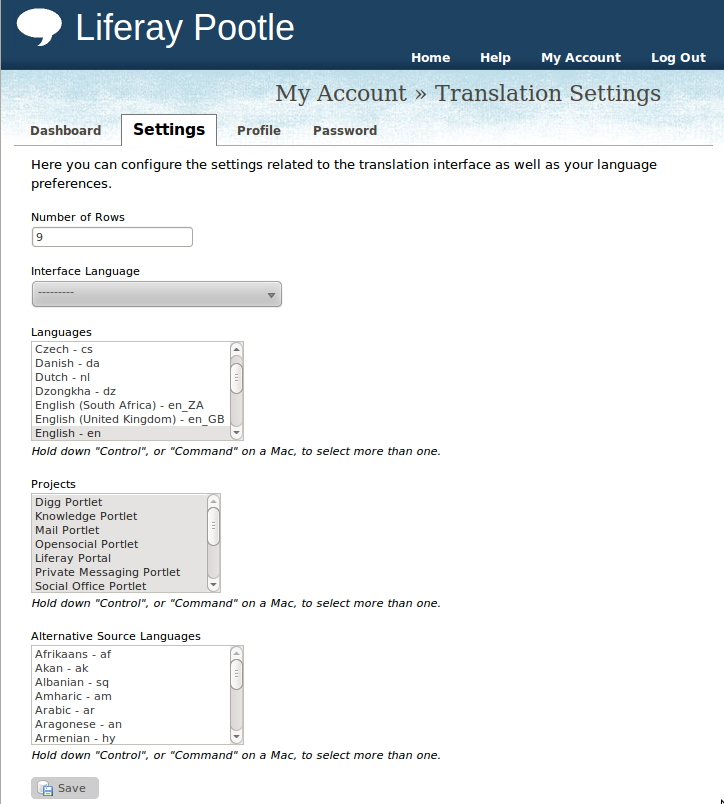 Pootle account settings