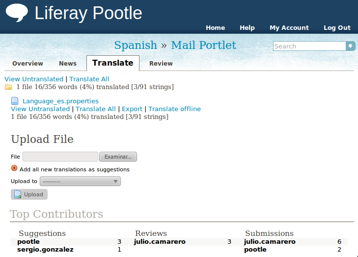 Translation files for a project/language