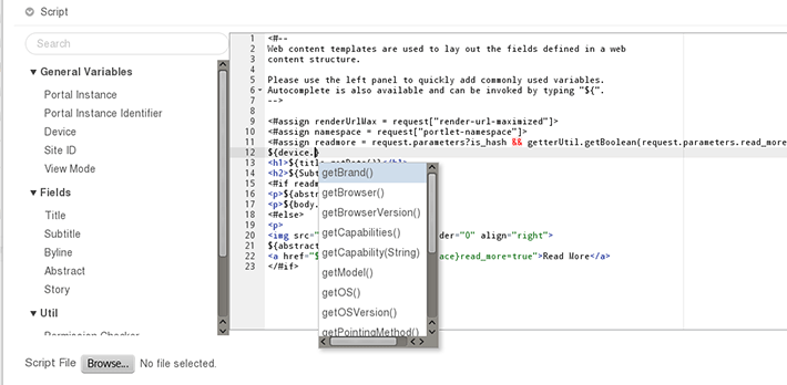 The template editor is a development environment for web content templates.