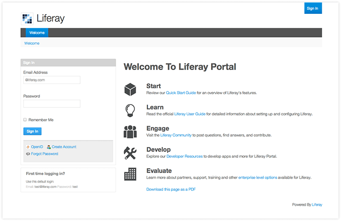 Liferay Portal Start Page