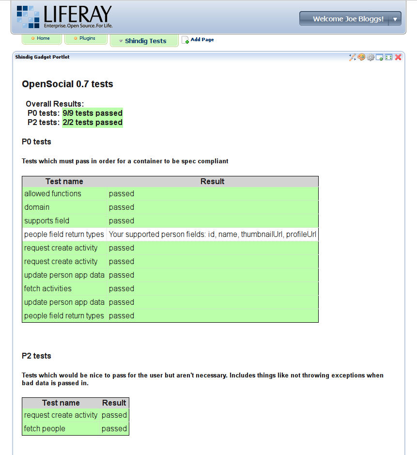 Opensocial 0.7 Complience Tests